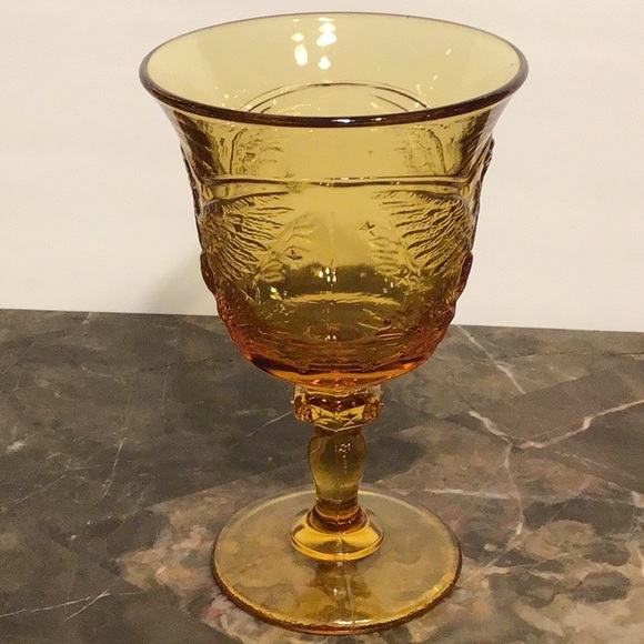Vintage Amber Gold Footed Goblet, L.E. Smith Glass - Picture 2 of 5
